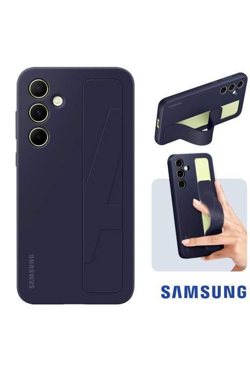 Cover originale per Samsung Galaxy A55 5G soft-touch con impugnatura - Standing Grip blu