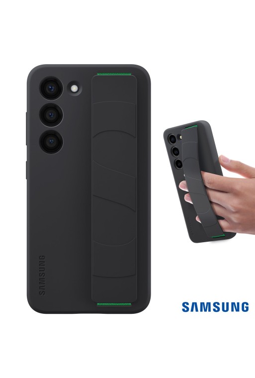 Cover originale Silicone Grip Case per Samsung Galaxy S23 Plus in silicone effetto opaco con cinturino - nera