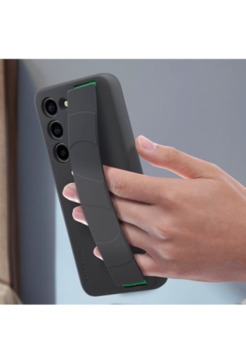 Cover originale Silicone Grip Case per Samsung Galaxy S23 Plus in silicone effetto opaco con cinturino - nera
