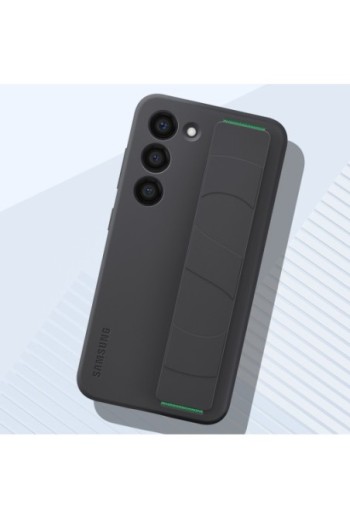 Cover originale Silicone Grip Case per Samsung Galaxy S23 Plus in silicone effetto opaco con cinturino - nera