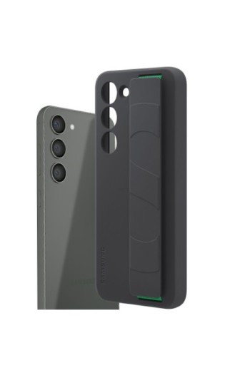 Cover originale Silicone Grip Case per Samsung Galaxy S23 Plus in silicone effetto opaco con cinturino - nera