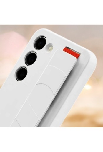 Cover originale Silicone Grip Case per Samsung Galaxy S23 in silicone effetto opaco con cinturino - bianca