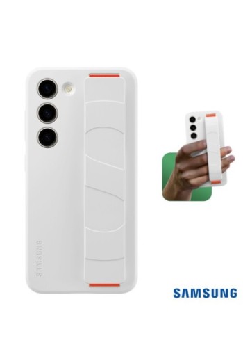 Cover originale Silicone Grip Case per Samsung Galaxy S23 Plus in silicone effetto opaco con cinturino - bianca