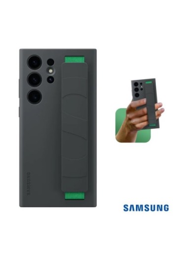 Cover originale Silicone Grip Case per Samsung Galaxy S23 Ultra in silicone effetto opaco con cinturino - nera