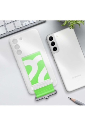 Cover Originale per Samsung Galaxy S22 Plus con Cinturino verde Silicone Morbido - Bianco
