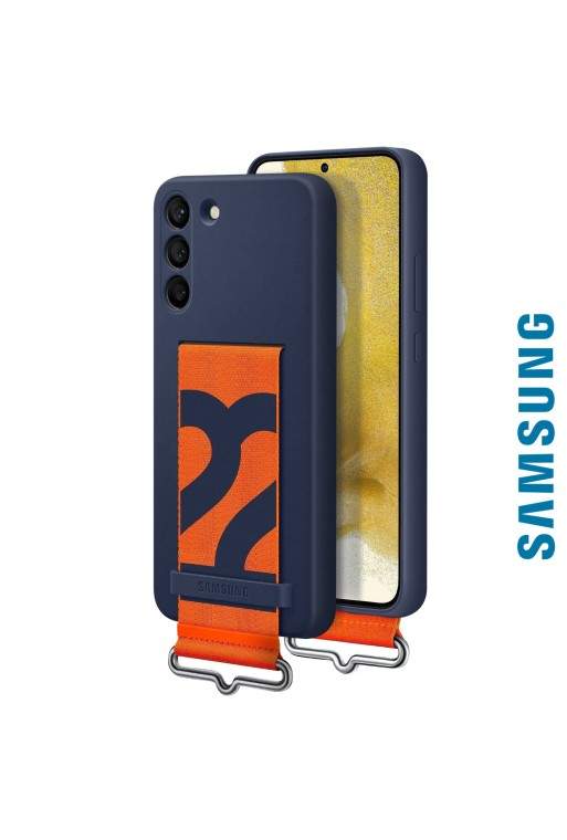 Cover Originale per Samsung Galaxy S22 Plus con Cinturino arancione Silicone Morbido - navy