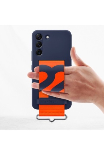 Cover Originale per Samsung Galaxy S22 Plus con Cinturino arancione Silicone Morbido - navy