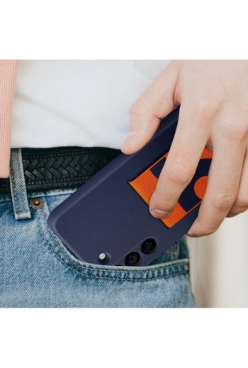 Cover Originale per Samsung Galaxy S22 Plus con Cinturino arancione Silicone Morbido - navy