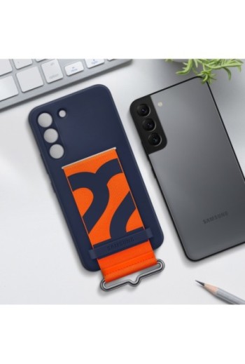Cover Originale per Samsung Galaxy S22 Plus con Cinturino arancione Silicone Morbido - navy