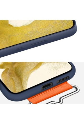 Cover Originale per Samsung Galaxy S22 Plus con Cinturino arancione Silicone Morbido - navy