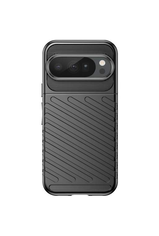 Custodia in silicone con design a righe Thunder Series nera per Google Pixel 10 e Pixel 10 Pro