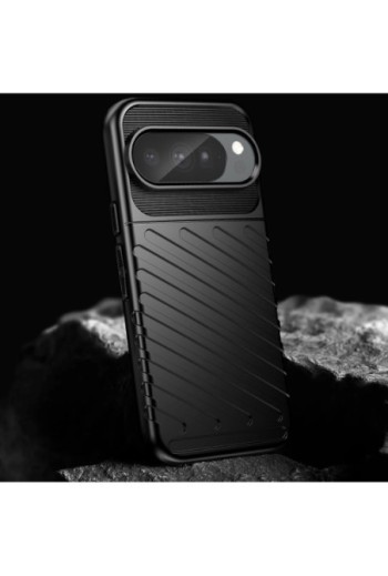 Custodia in silicone con design a righe Thunder Series nera per Google Pixel 10 e Pixel 10 Pro