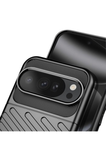 Custodia in silicone con design a righe Thunder Series nera per Google Pixel 10 e Pixel 10 Pro