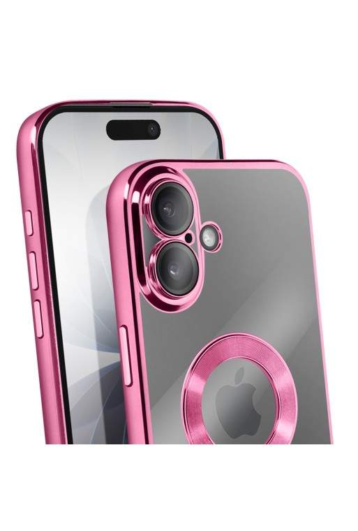 Cover in Silicone per iPhone 17 con Protezione Fotocamera - Trasparente Bordo Cromato Rosa