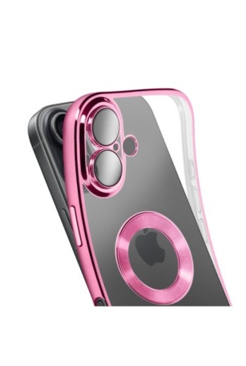 Cover in Silicone per iPhone 17 con Protezione Fotocamera - Trasparente Bordo Cromato Rosa