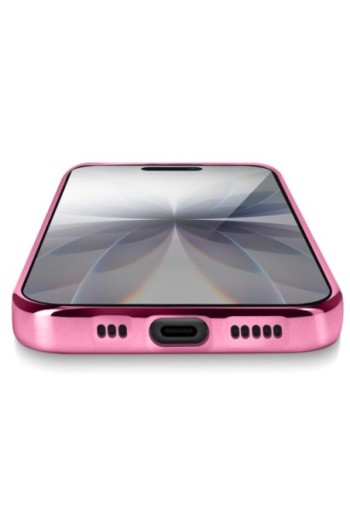 Cover in Silicone per iPhone 17 con Protezione Fotocamera - Trasparente Bordo Cromato Rosa