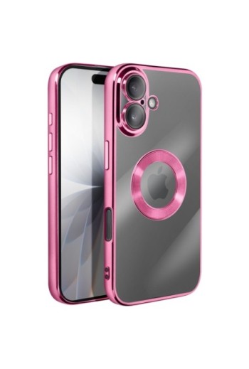 Cover in Silicone per iPhone 17 con Protezione Fotocamera - Trasparente Bordo Cromato Rosa
