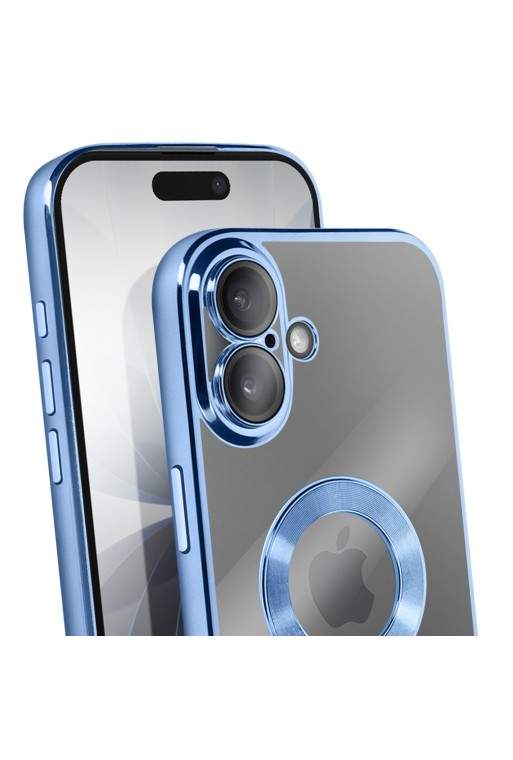 Cover in Silicone per iPhone 17 con Protezione Fotocamera - Trasparente Bordo Cromato Azzurro