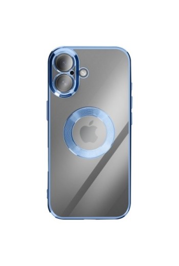 Cover in Silicone per iPhone 17 con Protezione Fotocamera - Trasparente Bordo Cromato Azzurro