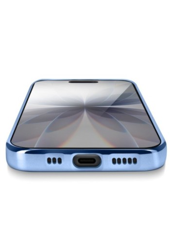 Cover in Silicone per iPhone 17 con Protezione Fotocamera - Trasparente Bordo Cromato Azzurro