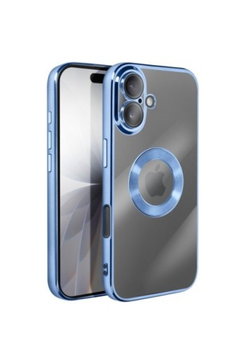 Cover in Silicone per iPhone 17 con Protezione Fotocamera - Trasparente Bordo Cromato Azzurro