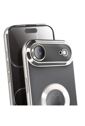 Cover in silicone per iPhone Air con fotocamera protetta - Trasparente Bordo Cromato Argento