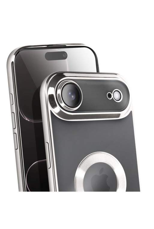 Cover in silicone per iPhone Air con fotocamera protetta - Trasparente Bordo Cromato Argento