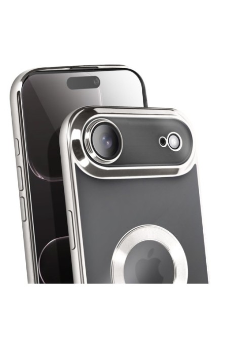Cover in silicone per iPhone Air con fotocamera protetta - Trasparente Bordo Cromato Argento