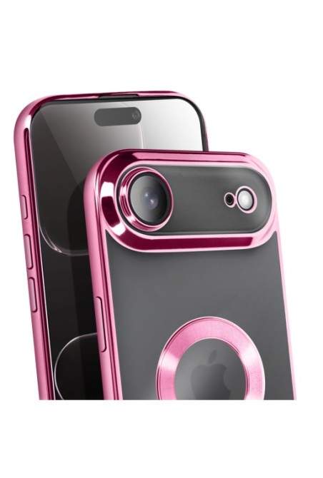 Cover in silicone per iPhone Air con fotocamera protetta - Trasparente Bordo Cromato Rosa