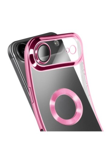 Cover in silicone per iPhone Air con fotocamera protetta - Trasparente Bordo Cromato Rosa