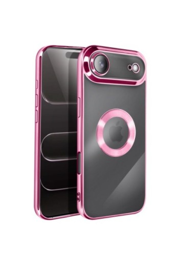 Cover in silicone per iPhone Air con fotocamera protetta - Trasparente Bordo Cromato Rosa