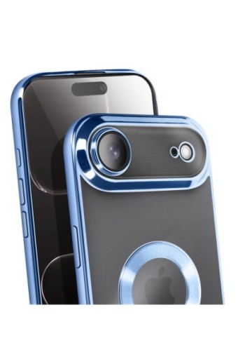 Cover in silicone per iPhone Air con fotocamera protetta - Trasparente Bordo Cromato Azzurro