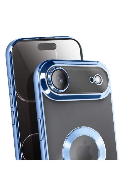 Cover in silicone per iPhone Air con fotocamera protetta - Trasparente Bordo Cromato Azzurro