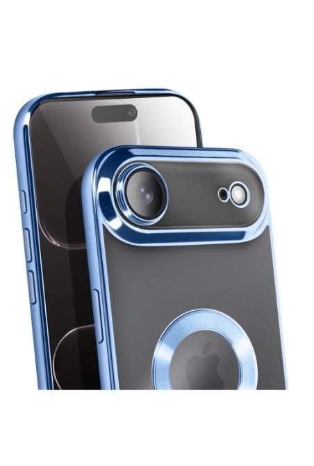 Cover in silicone per iPhone Air con fotocamera protetta - Trasparente Bordo Cromato Azzurro