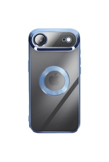 Cover in silicone per iPhone Air con fotocamera protetta - Trasparente Bordo Cromato Azzurro