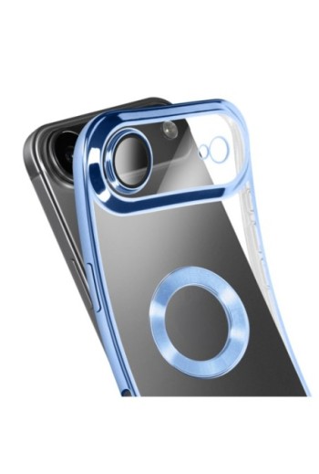 Cover in silicone per iPhone Air con fotocamera protetta - Trasparente Bordo Cromato Azzurro