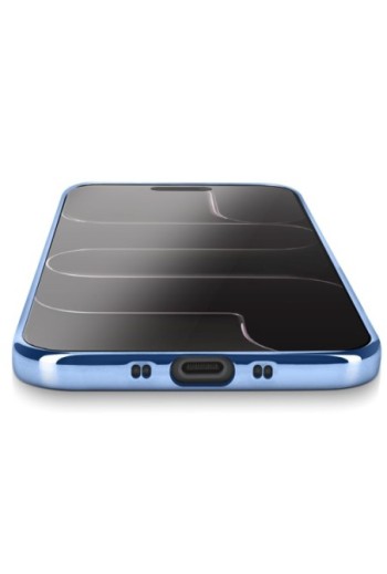 Cover in silicone per iPhone Air con fotocamera protetta - Trasparente Bordo Cromato Azzurro