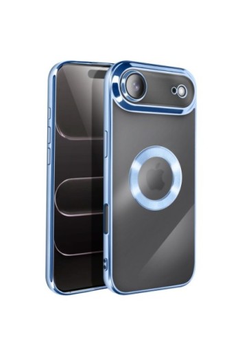 Cover in silicone per iPhone Air con fotocamera protetta - Trasparente Bordo Cromato Azzurro