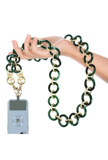 Gioiello per smartphone catena maglie larghe 120 cm Moxie serie Athena - verde e oro