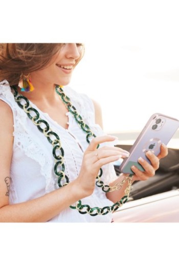 Gioiello per smartphone catena maglie larghe 120 cm Moxie serie Athena - verde e oro