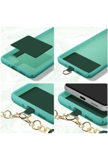 Gioiello per smartphone catena maglie larghe 120 cm Moxie serie Athena - verde e oro