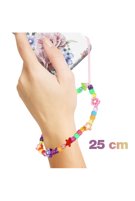 Gioiello 25cm per smartphone perline fiori e stelle multicolore