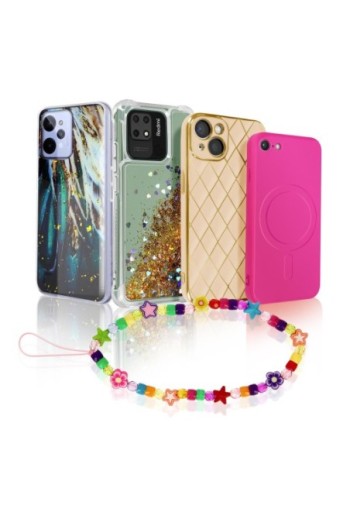 Gioiello 25cm per smartphone perline fiori e stelle multicolore