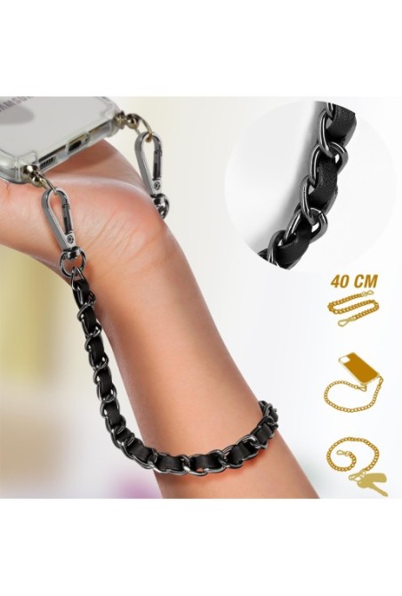 Gioiello da Smartphone Catena Intrecciata 40 cm Argentata - Nera