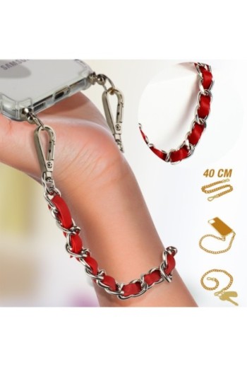 Gioiello da Smartphone Catena Intrecciata 40 cm Argentata - Rossa