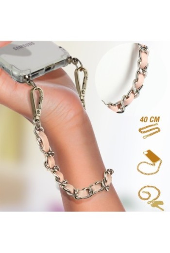 Gioiello da Smartphone Catena Intrecciata 40 cm Argentata - Rosa Chiaro