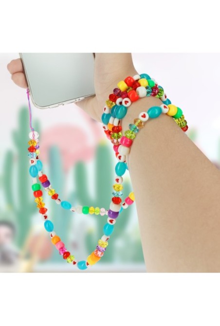 Gioiello da Telefono 110 cm Perle di Varie Forme e Cuori Collezione Lovely - Multicolor