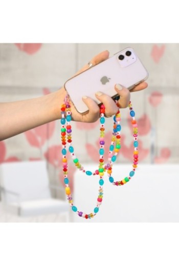 Gioiello da Telefono 110 cm Perle di Varie Forme e Cuori Collezione Lovely - Multicolor