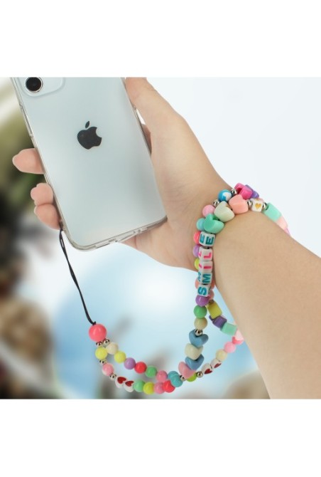 Gioiello da telefono 65 cm perle e cuori Collezione Smile