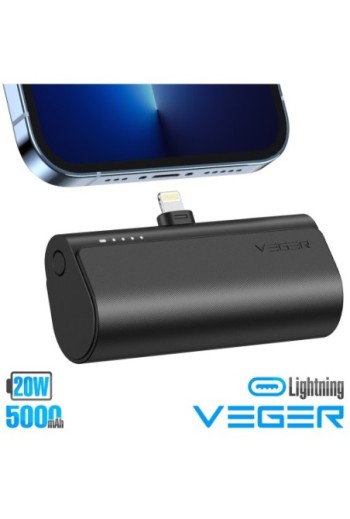 Mini powerbank 5000mAh connettore Lightning per iPhone 20W nero - Veger PlugOn